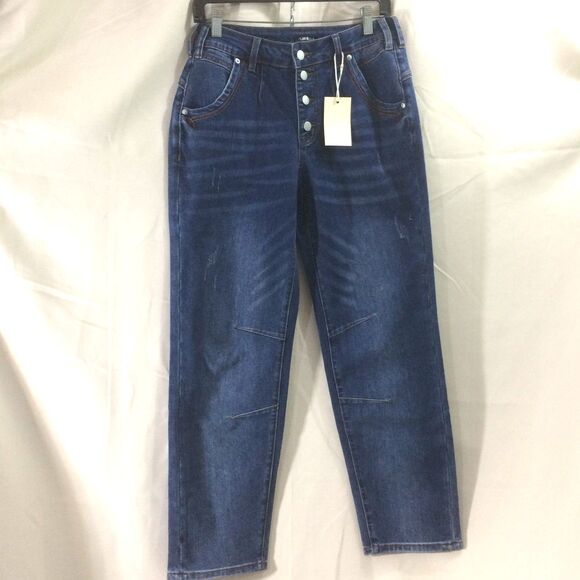 NEW Flamingals Exposed Button Fly Boyfriend Jeans Blue Medium Wash Size Small - Picture 3 of 6